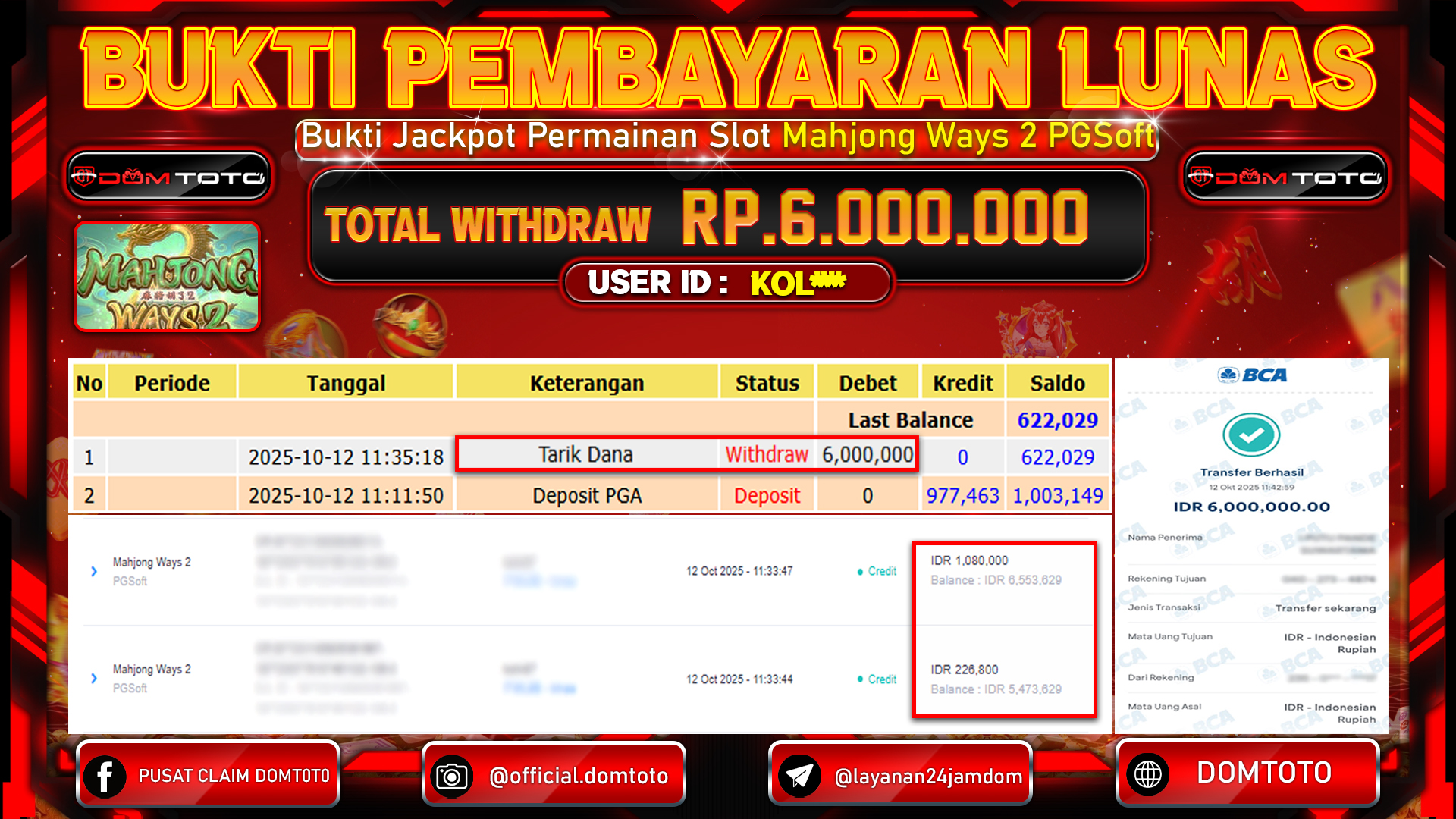 JACKPOT Slot Mahjong Ways 2 PGSoft 12 OKTOBER 2025